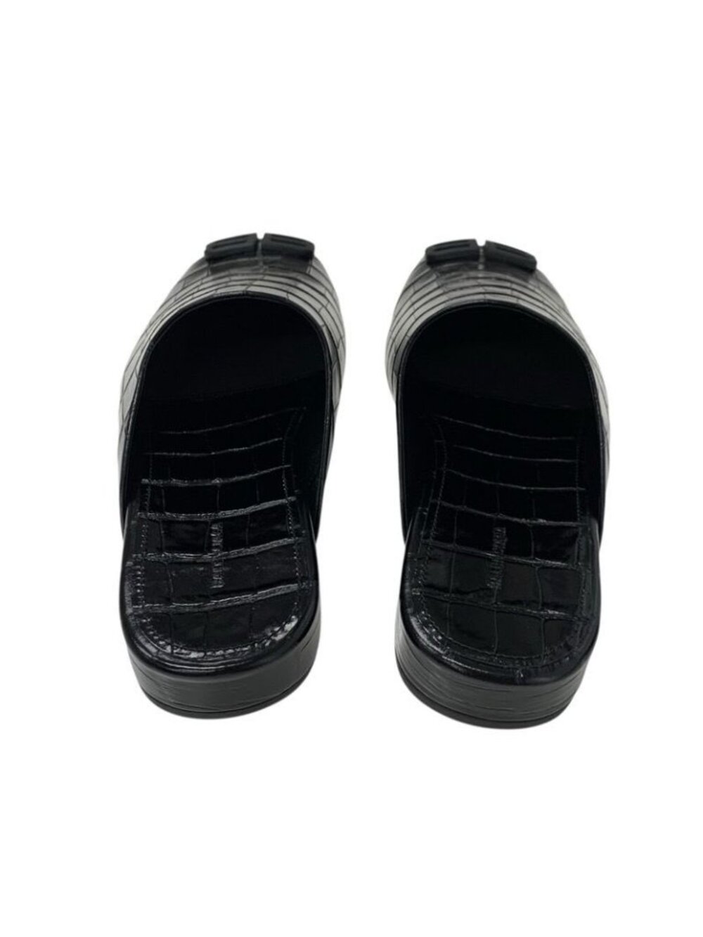 Balenciaga COSY BB Flat Shoes Leather Black Croco Shape Press Logo Mule - Picture 5 of 9